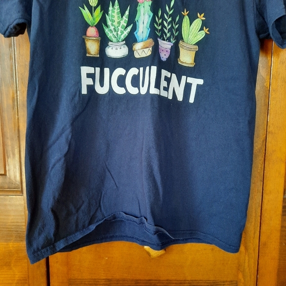 "What The Fucculent" Humor Succulent Cactus 100% Cotton Navy Blue T-shirt - Picture 3 of 8